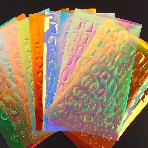 Miniatura 5 de 6 hojas de calcomanías de arte de uñas en relieve dorado 5D, marco geométrico irregular, diseño de calcomanías huecas para uñas, autoadhesivas