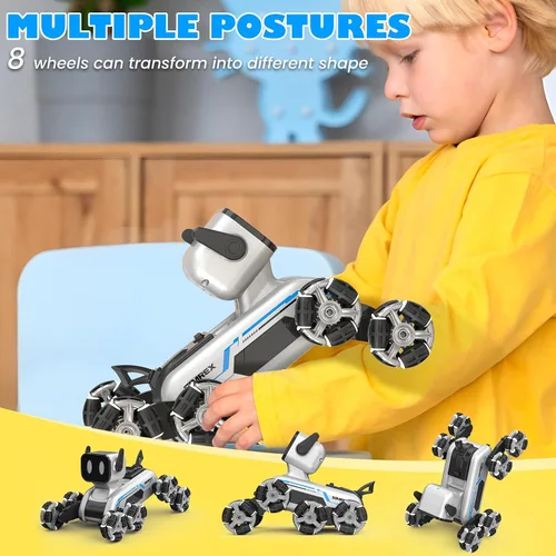 Miniatura 3 de SIMREX Robot Perro RC Coche de Acrobacias Juguetes - Coche de control remoto con detección de gestos con ruedas Mecanum, ojos LED, 3 efectos