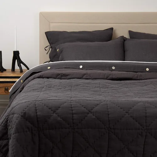 Miniatura 13 de Best Home Fashion Edredón de lino y algodón con diamantes, elegancia casual, ropa de cama ligera y elegante, manta, individual, gris, 86 pulgadas