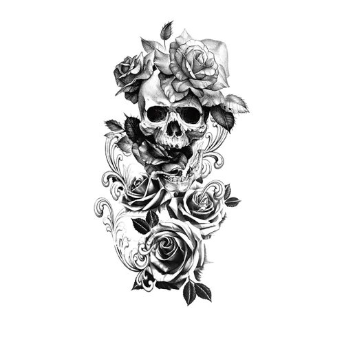 Miniatura 7 de Tatuajes temporales de Halloween, tatuajes temporales de 4 hojas de calavera de manga completa y 4 hojas de calcomanías de tatuaje de medio brazo