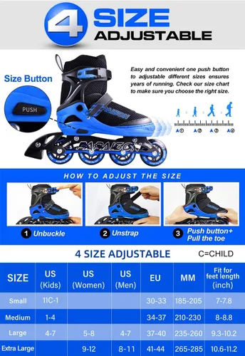Miniatura 3 de PAPAISON Patines en línea ajustables para niños y adultos con ruedas completamente iluminadas, patines de ruedas para exteriores para niñas y niños