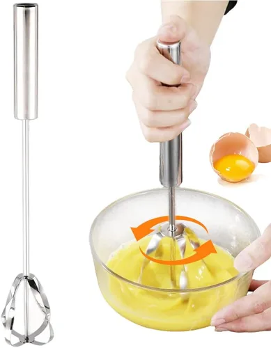 Miniatura 8 de Batidor semiautomático de acero inoxidable, batidor de huevos de acero inoxidable 2026, batidor giratorio de mano para batir huevos, batidor
