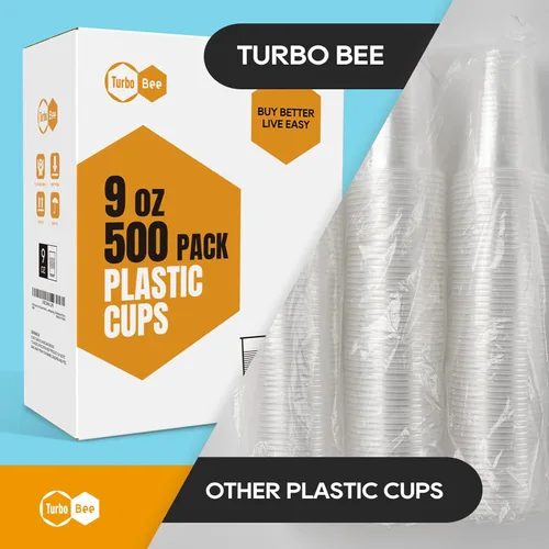 Miniatura 6 de Turbo Bee Paquete de 500 vasos de plástico desechables de 9 onzas, resistentes al calor y seguros para alimentos para bebidas calientes/frías