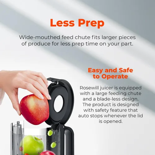 Miniatura 4 de Rosewill Exprimidor de prensa en frío, máquina extractor de jugo de canal de alimentación de 4.72 pulgadas de ancho, alto rendimiento de jugo