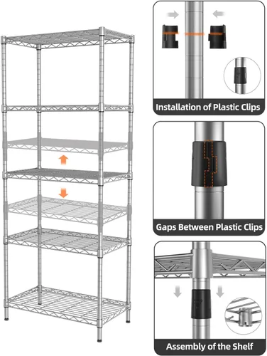 Miniatura 6 de SINGAYE Estantería de Alambre Ajustable Estantes de Almacenamiento Unidades de Pie para Cocina Armario Lavandería Baño Organizadores Despensa de Gris