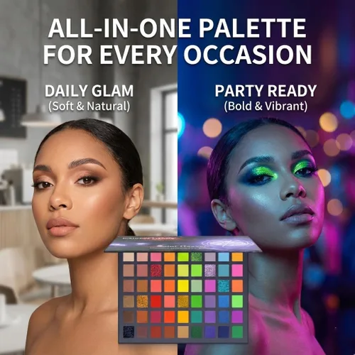 Miniatura 3 de Paleta de sombras de ojos profesional de 54 colores – Ultra pigmentado mate y brillante verde intenso, tonos bosque y oliva, fácil de mezclar