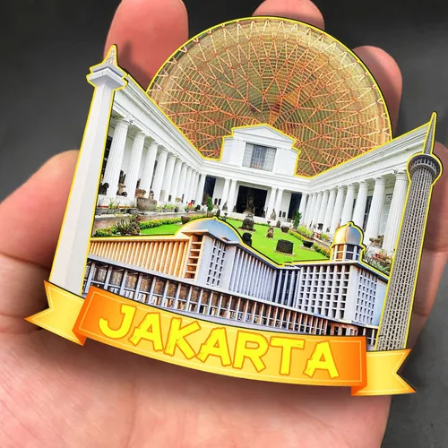Miniatura 4 de Imán de madera de Yakarta Indonesia 3D para nevera, recuerdos coleccionables, decoración hecha a mano, artesanías 2
