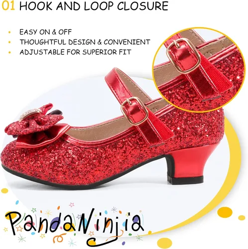 Miniatura 85 de PANDANINJIA Vestido de jada para niñas y niños pequeños, zapatos de princesa Mary Jane con tacones con lazo para fiesta, boda, boda