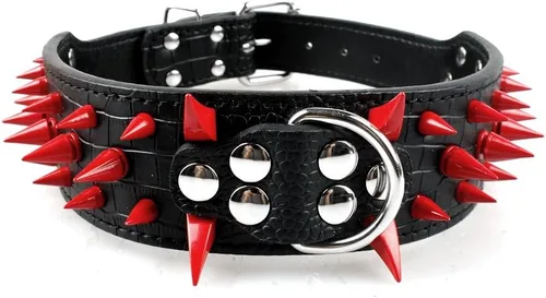 Miniatura 9 de Collar de perro de cuero con púas de 2 pulgadas, remache afilado antimordidas para perros Pit Bull medianos y grandes, cuello marrón para 14-19