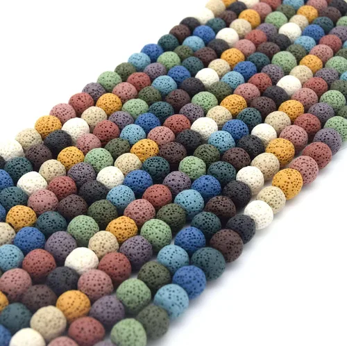 Miniatura 4 de Cuentas de lava redondas multicolor de 0.236 pulgadas para la fabricación de joyas Cuentas de lava arcoíris Piedra semipreciosa Piedra