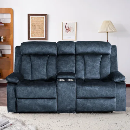 Miniatura 8 de Sofá reclinable de terciopelo, sofá biplaza reclinable doble con calor y masaje, sofá reclinable de pared con USB y tipo C, sofá reclinable