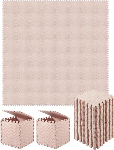 Shihanee Alfombrillas de espuma para el suelo, tapetes de juego a granel con bordes entrelazados para gimnasio, guardería, dormitorio (64 pies, Beige