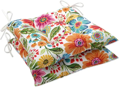 Miniatura 12 de Pillow Perfect Cojín para silla de mimbre copetudo para interiores y exteriores con lazos, 2 unidades, 18.5 x 19 pulgadas, juego de pompones