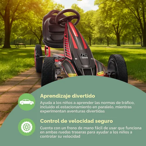 Miniatura 3 de hauck Go Kart con pedal para niños, carrito de bicicleta Hurricane de 4 ruedas con neumáticos de goma, de 4 a 10 años, color rojo, karts