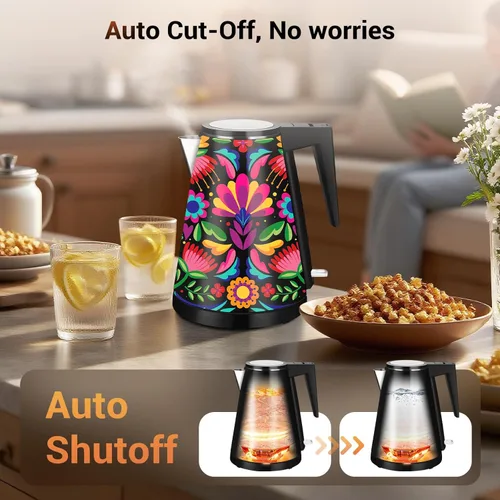 Miniatura 7 de Hervidor de agua interior de acero inoxidable de doble pared de 1.2L, inalámbrico, 1000 W de ebullición rápida con luz LED, cafetera y tetera