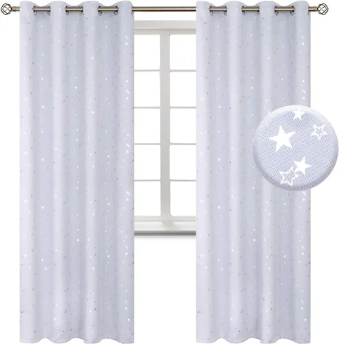 Miniatura 10 de BGment Cortinas opacas para dormitorio infantil, con aislamiento térmico, con ojales, estampado de estrellas plateadas, cortinas para oscurecer