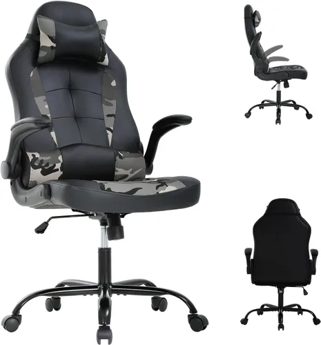 Miniatura 11 de Silla ergonómica para juegos con reposacabezas ajustable y soporte lumbar, cómoda silla de oficina de piel sintética con respaldo alto para adultos
