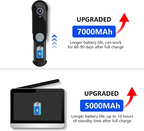 Miniatura 9 de Cámara de timbre inalámbrica con monitor de video puerta teléfono intercomunicador 1080P 7 pulgadas pantalla táctil audio bidireccional timbre