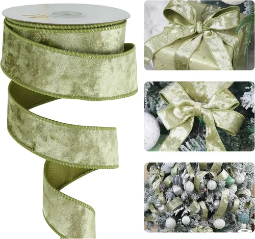 Miniatura 11 de HUIHUANG Cinta de terciopelo verde con alambre de 2-1/2 pulgadas, cinta de terciopelo verde musgo para árbol de Navidad, lazos grandes, coronas
