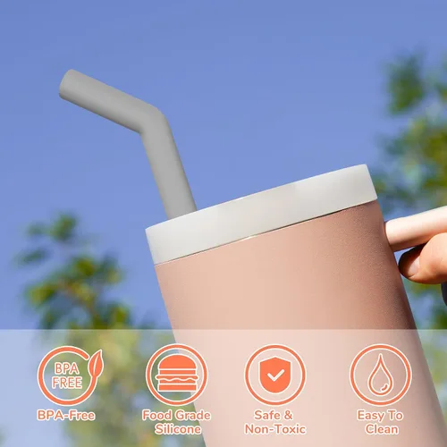 Miniatura 6 de Tomorotec 6 popotes de acero inoxidable con puntas de silicona para vaso Stanley de 40 onzas, juego de popotes reutilizables de 13 pulgadas
