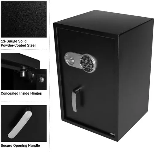 Miniatura 4 de Caja fuerte digital – Caja cerrada para el hogar u oficina con teclado digital y 2 llaves de anulación manuales para dinero, pistolas, joyas