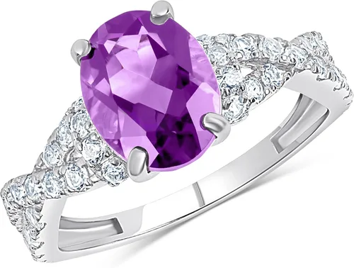 MAX + STONE Anillo de piedras preciosas de oro macizo de 10 quilates para mujer, anillos de piedra natal con piedras de acento de zafiro blanco,