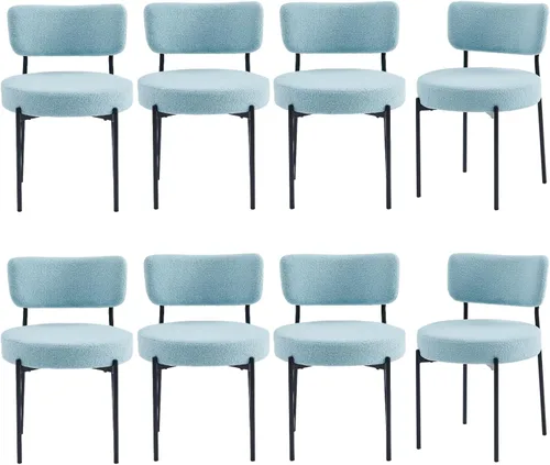 Miniatura 14 de Boucle - Juego de 2 sillas de comedor modernas de mediados de siglo con respaldo curvado y marco de metal, sillas de comedor tapizadas redondas