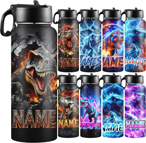 Miniatura 13 de Botellas de agua personalizadas para niñas, de acero inoxidable con aislamiento de doble pared con pajita, botella de agua de color degradado