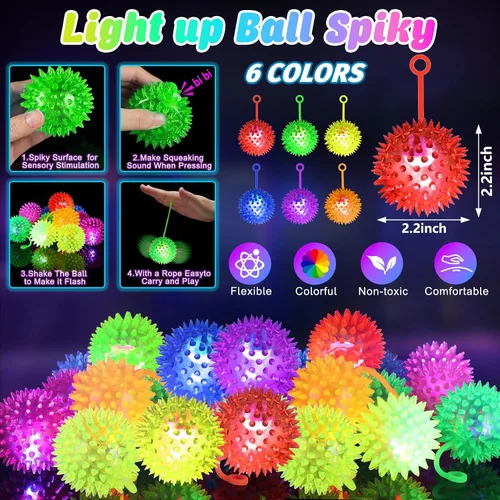 Miniatura 2 de SHQDD 24 bolas de luz, bolas antiestrés, bolas inflables para niños, bola chirriante intermitente de 6 colores, juguetes iluminados de 2.2 pulgadas