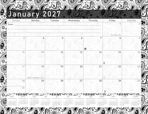 Calendario mensual magnético/de escritorio 2025-2026 – Calendario de escritorio de 18 meses / calendario de pared / planificador - (cachemira negra