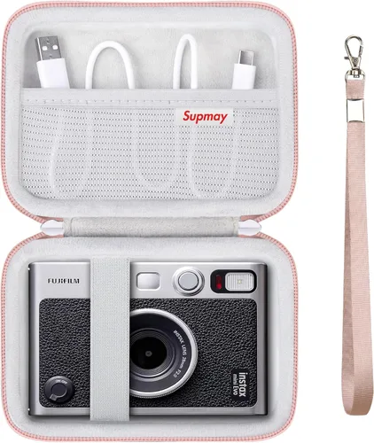 Miniatura 12 de Funda de transporte compatible con cámara instantánea Fujifilm Instax Mini EVO, bolsa de viaje con bolsillo de malla para fotos, cables USB