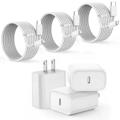 【Certificado Apple MFi】Cargador Rápido iPhone, Cable de Carga Rápida i Phone Paquete de 3 Cargador iPhone Bloque de Enchufe de Carga Rápida Cable