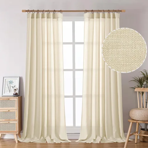 Miniatura 13 de BGment Cortinas blancas puras de 63 pulgadas de largo, juego de 2 paneles para dormitorio, pestañas traseras, aspecto de lino grueso, arpillera