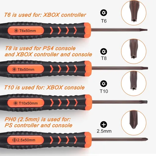 Miniatura 2 de JOREST Repair Kit for Xbox One/360/X PS4 PS3 PS5, PH0 T6 T8 T10 Torx Security Screwdriver, Crowbars,Tweezers, Cleaning Tool for Controller and
