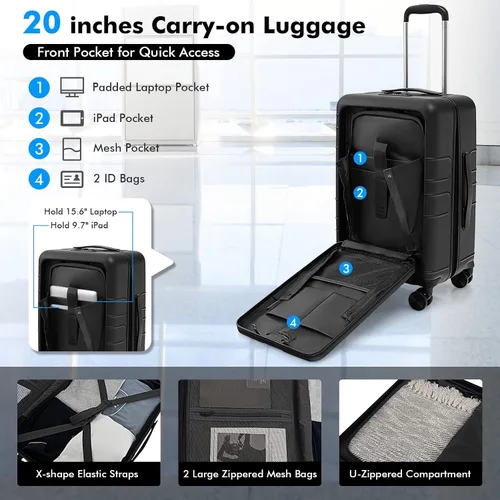 Miniatura 4 de S AFSTAR Safstar - Equipaje de 20 pulgadas, equipaje de mano de aluminio con bloqueo TSA, bolsillo frontal, mango de 4 niveles, puerto de carga USB