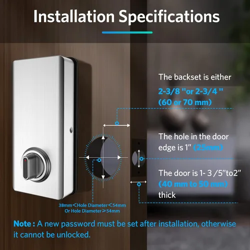 Miniatura 8 de Cerradura de puerta de entrada sin llave, cerradura inteligente con aplicación Bluetooth, teclado electrónico, tarjeta IC, llaves de repuesto