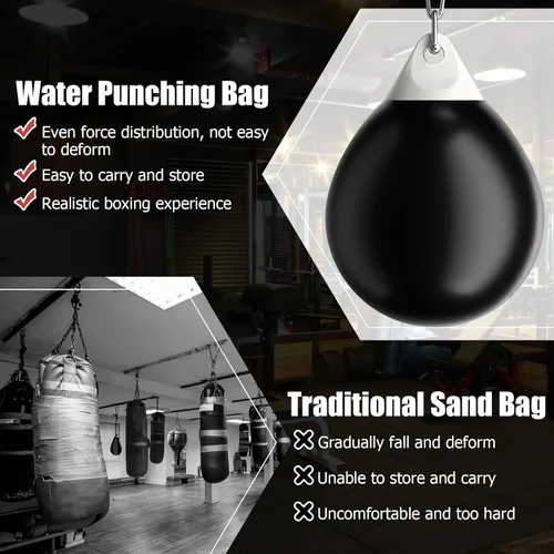 Miniatura 8 de GYMAX Saco de boxeo, bolsa de agua con inyector de agua y accesorios para colgar, bolsa de boxeo plegable resistente para gimnasio en casa,