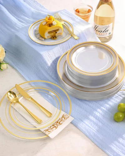 Miniatura 5 de Goodluck 700 platos de plástico dorado transparente para 100 invitados