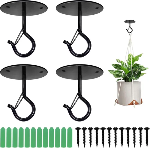 Paquete de 4 ganchos de techo para plantas colgantes con hebillas de seguridad, ganchos para plantas colgantes, colgador de plantas estable