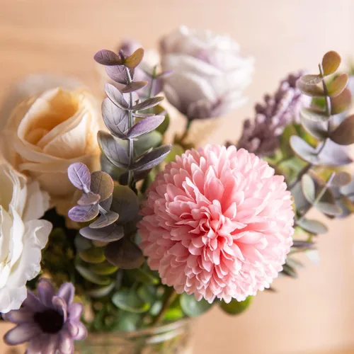 Miniatura 5 de Flores artificiales con jarrón, flores de peonía de seda sintética para decoración del hogar, flores artificiales con jarrón para decoración de mesa