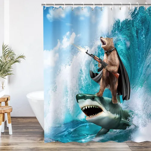 Miniatura 14 de RosieLily Cortinas de ducha para niños, 72 pulgadas de ancho x 72 pulgadas de alto, cortinas de ducha extra largas con ganchos, palabras divertidas