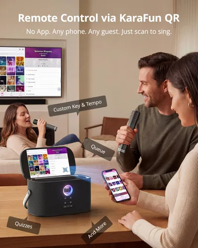 Miniatura 6 de Ikarao Máquina de karaoke portátil para adultos, pantalla y pantalla de letras integradas, 2 micrófonos inalámbricos de carga automática, aplicación