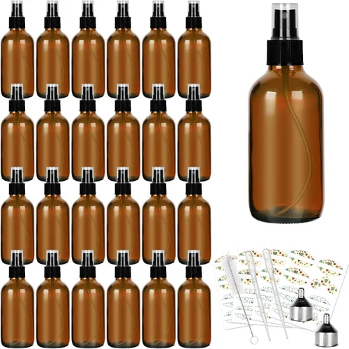 Miniatura 8 de CycleMore 120ml 16Pcs 4oz Botellas de vidrio ámbar con rociadores de niebla fina, botellas de viaje de vidrio para aceites esenciales cosméticos