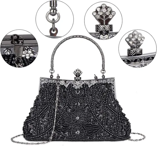 Miniatura 6 de Baglamor Bolso de estilo vintage de moda con cuentas de lentejuelas bolso de noche de boda bolso de fiesta de diamantes de imitación bolso
