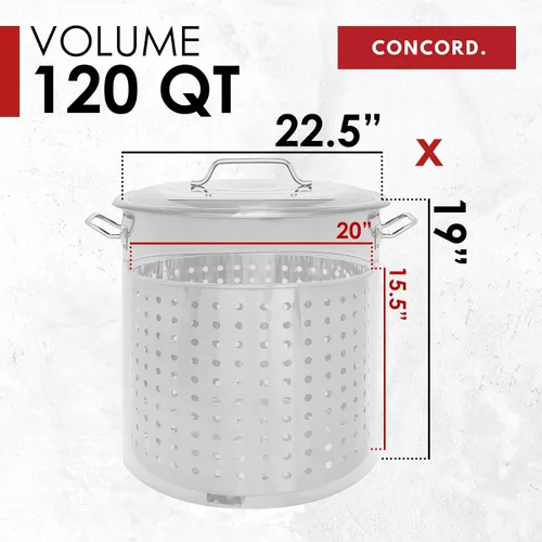 Miniatura 5 de CONCORD Olla de acero inoxidable con cesta de vapor. Utensilios de cocina ideales para hervir y cocinar al vapor (120 cuartos de galón)