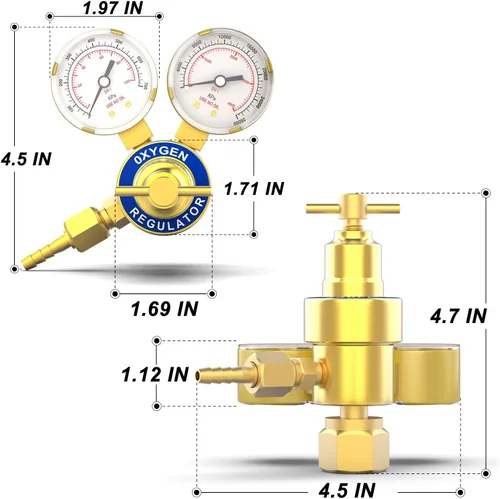 Miniatura 2 de MEANLIN MEASURE Regulador de oxígeno Medidores de gas de soldadura CGA 540 Regulador de antorcha de corte, salida 0-100PSI Entrada 0-4000PSI Medidor