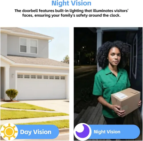 Miniatura 5 de Timbre de video inalámbrico con timbre, audio bidireccional, visión nocturna, timbres de video alimentados por batería, almacenamiento en la nube