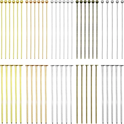Juego de 1000 alfileres de cabeza surtidos para la fabricación de joyas, incluye 500 pines de cabeza esférica y 500 pines de cabeza plana, pasadores