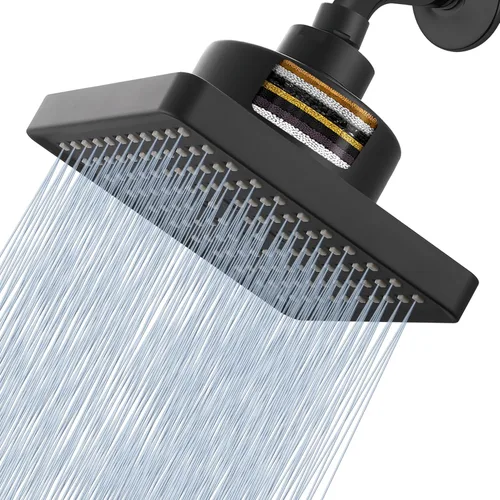 Miniatura 8 de Cabezal de ducha de lluvia de alta presión con filtrado, filtro cuadrado de 6 pulgadas para eliminar el cloro y sustancias nocivas, mejorar los Cromo