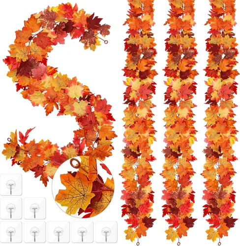 Fovths Paquete de 4 guirnaldas de hojas de arce de otoño de 5.8 pies/pieza, guirnalda de follaje artificial para otoño, guirnalda de vid colgante de
